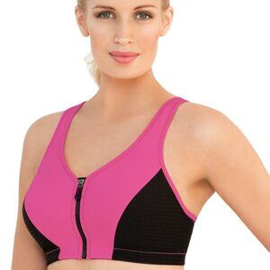 Glamorise SPORT Bra 34F (HIGH-IMPACT) Wicks! (RACERBACK) T-Back Zip-Up PINK New